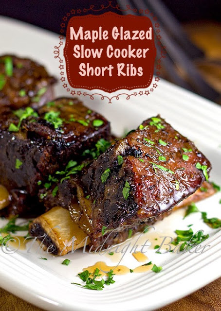 Slow Cooker Maple Glazed Short Ribs | bakeatmidnite.com | #ShortRibs #CrockPotBeefRibRecipe #SlowCooker