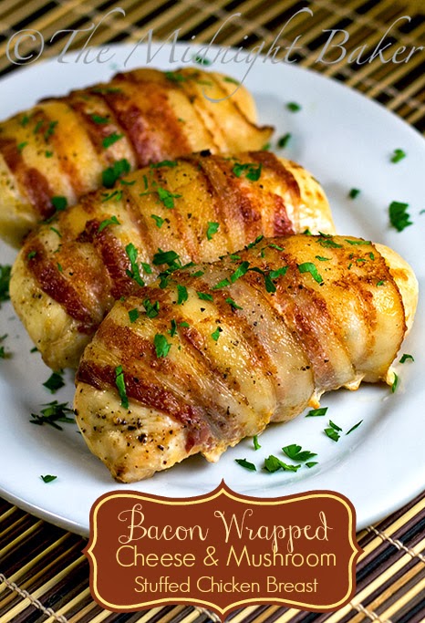 Bacon Wrapped Cheese & Mushroom Stuffed Chicken Breasts #ChickenRecipes #BaconWrappedChicken