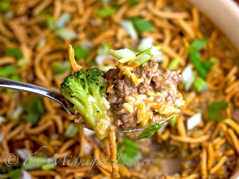 Crunchy Beef & Broccoli Casserole - The Midnight Baker