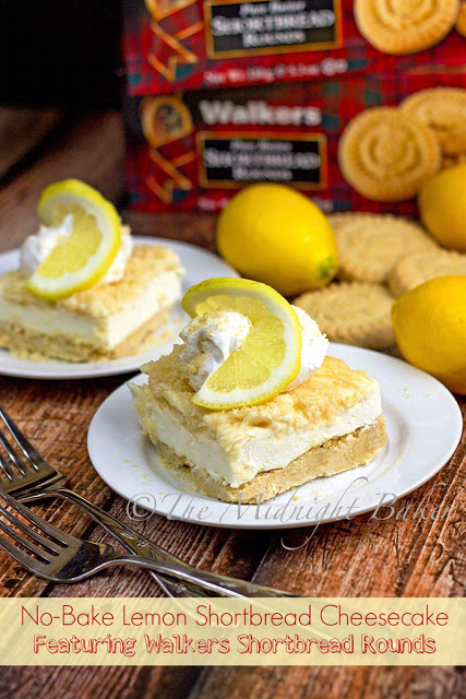 No-Bake Lemon Shortbread Cheesecake | bakeatmidnite.com | #WalkersShortbread #cheesecake #recipe #ad