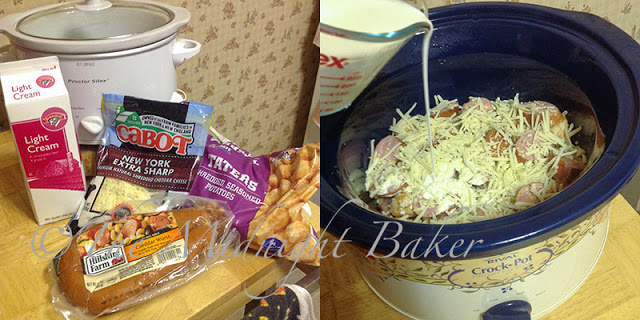 Crock Pot Cheesy Taters & Sausage | bakeatmidnite.com | #slowcooker #crockpot #potatoes #sausage #recipe