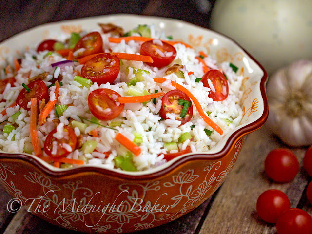 Fiesta Rice Salad with House Special Dressing | bakeatmidnite.com | #rice #salad #dressing