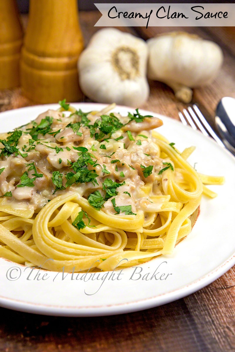 Fettuccine with Creamy White Clam Sauce - The Midnight Baker