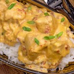 Tender chicken in a piquant cheesy sauce