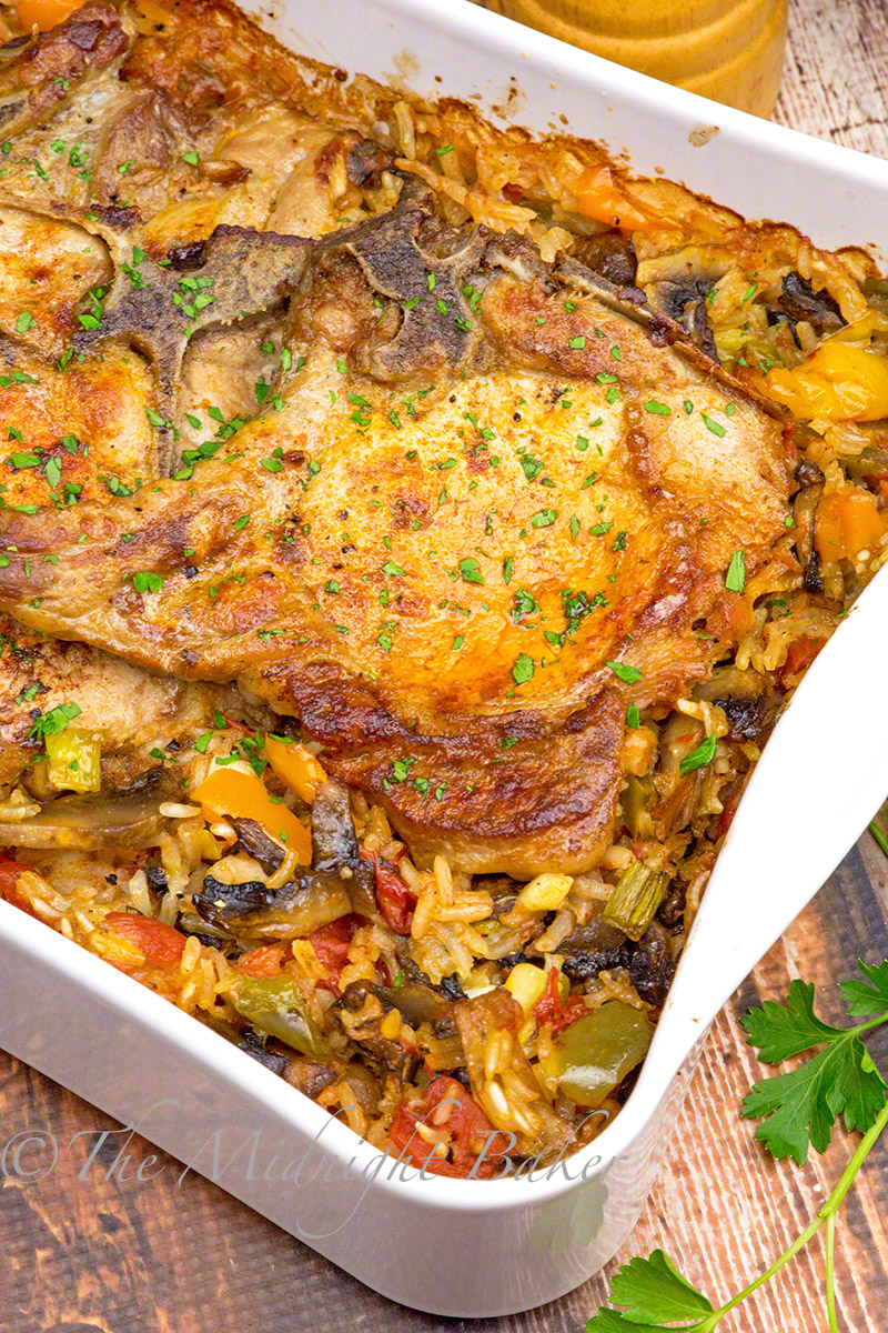 Pork Chops with Loaded Vegetable Rice - The Midnight Baker