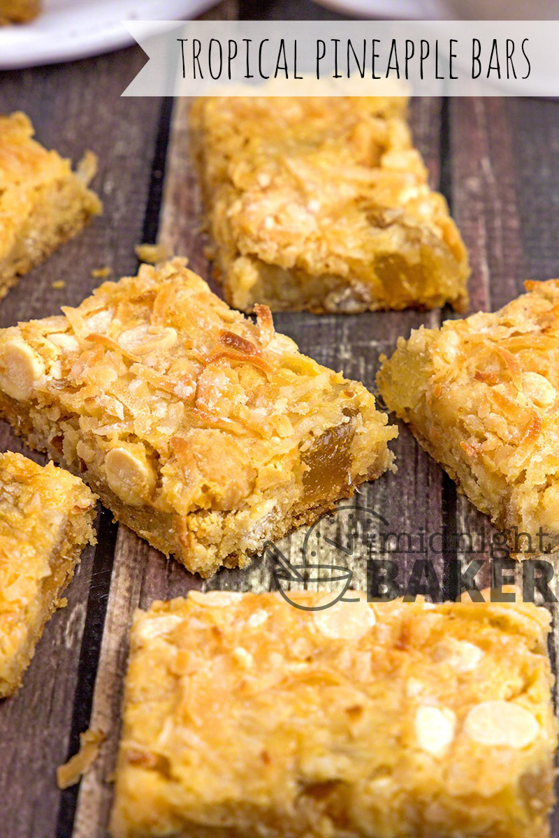 Filled with candied pineapple, coconut and macadamia nuts, these bars scream tropics!