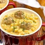 Comforting beefy macaroni and cheese in soup form!