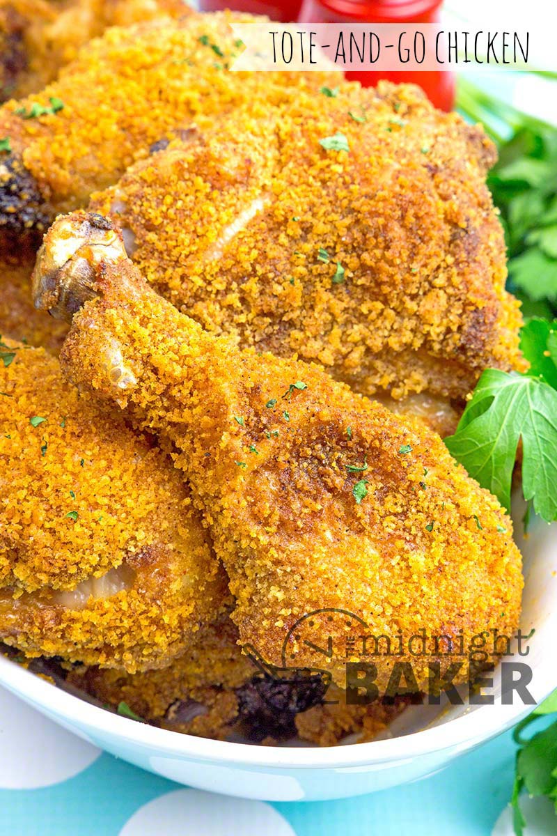 Easy and yummy oven "fried" chicken recipe that's picnic perfect!