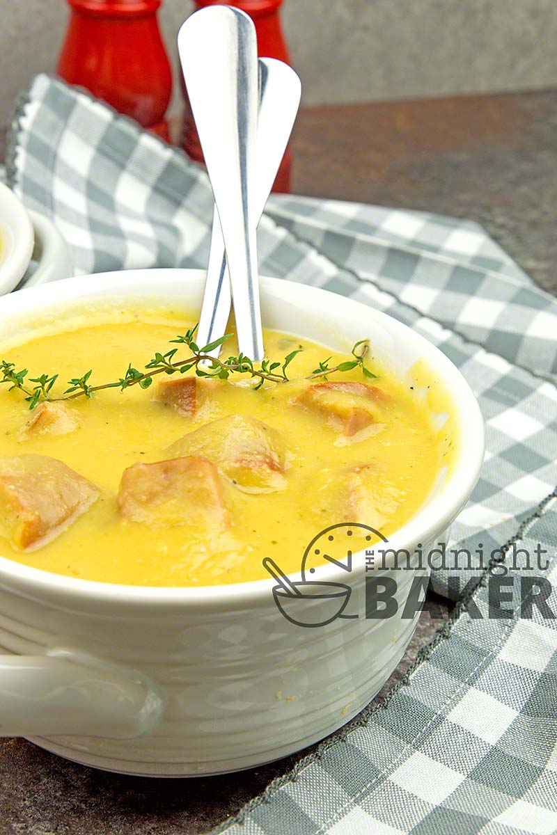 Red lentil soup is a comforting meal on a chilly night. Even better when you add kielbasa!