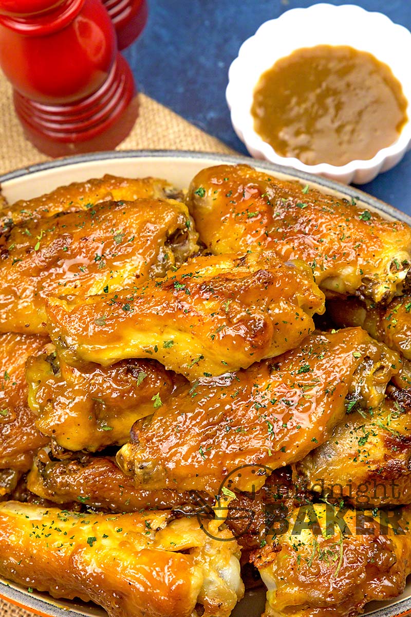 These wings are sweet and sticky with a dijon kick. Sauce works well with any chicken parts.