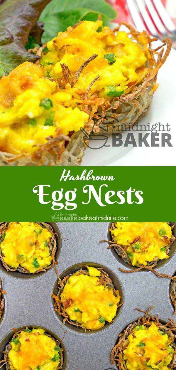 Soft scrambled eggs in a nest of hashbrown potatoes. Delicious and easy breakfast or brunch