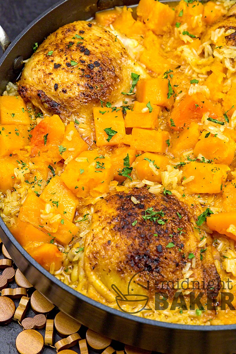 Not doing a traditional Thanksgiving meal this year? You can still be seasonal with this chicken with rice and butternut squash!