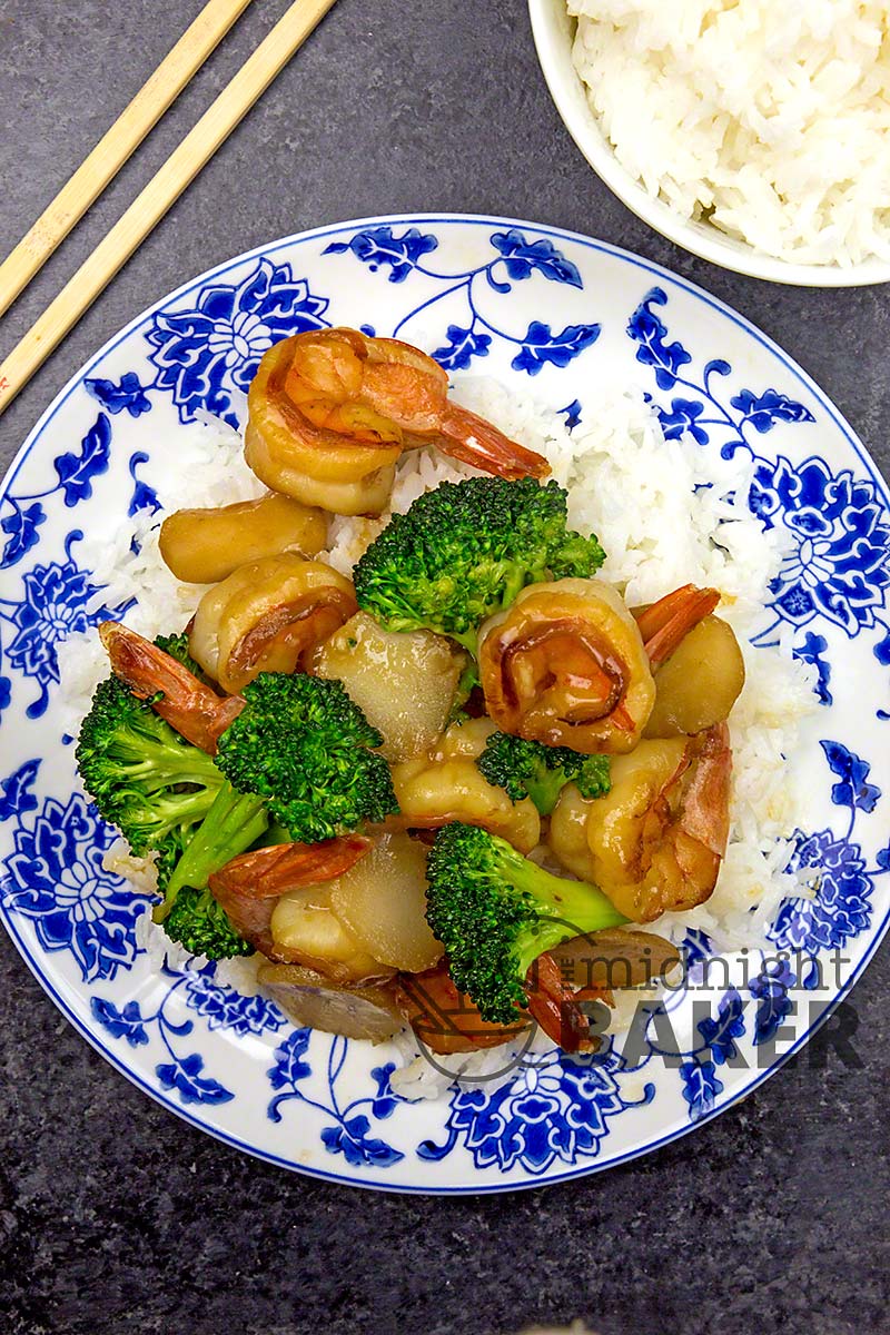 These delicious honey shrimp pair well with broccoli and sliced water chestnuts. Quick and easy too.