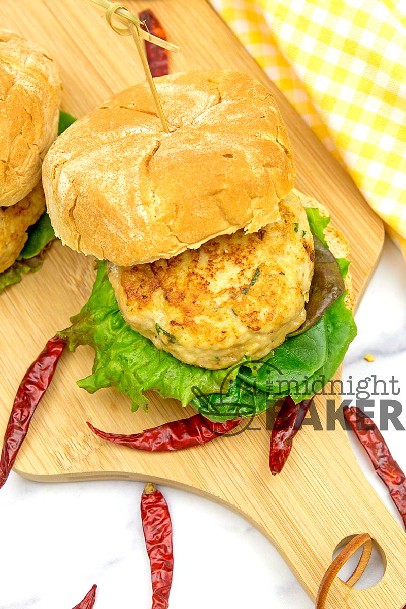 Tasty burgers made from ground chicken. They're juicy and perfect for dinner