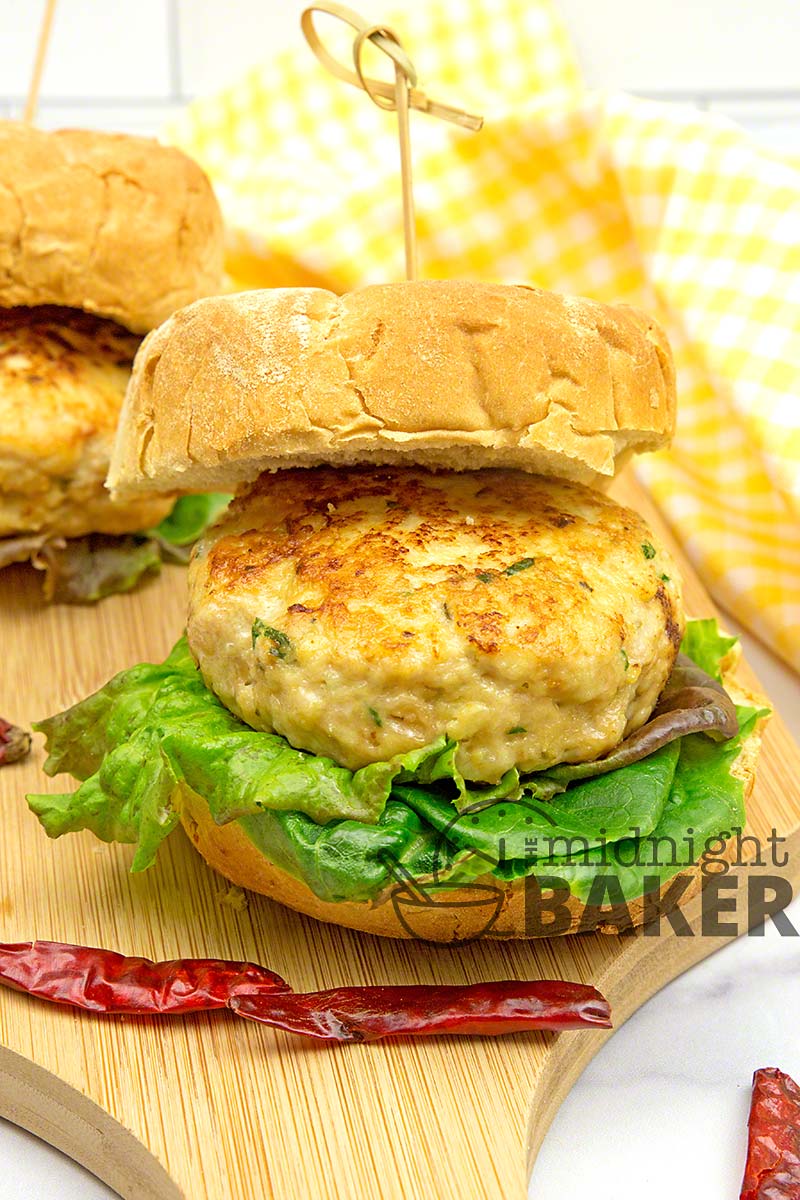 Tasty burgers made from ground chicken. They're juicy and perfect for dinner