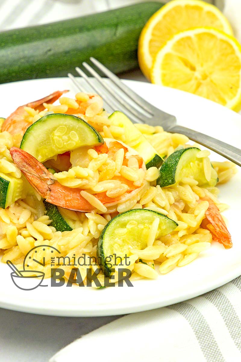 Shrimp and zucchini with orzo is a great one-pan meal.