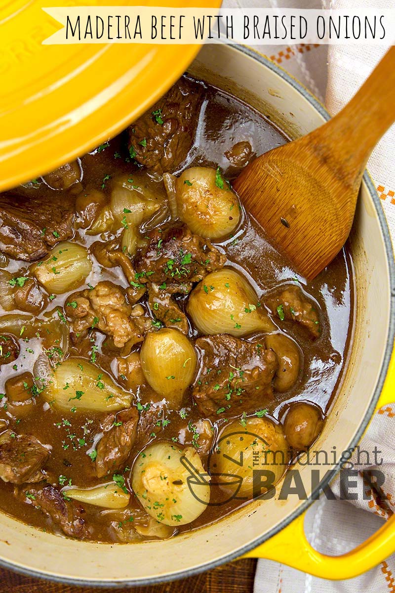 Madeira beef with braised onions